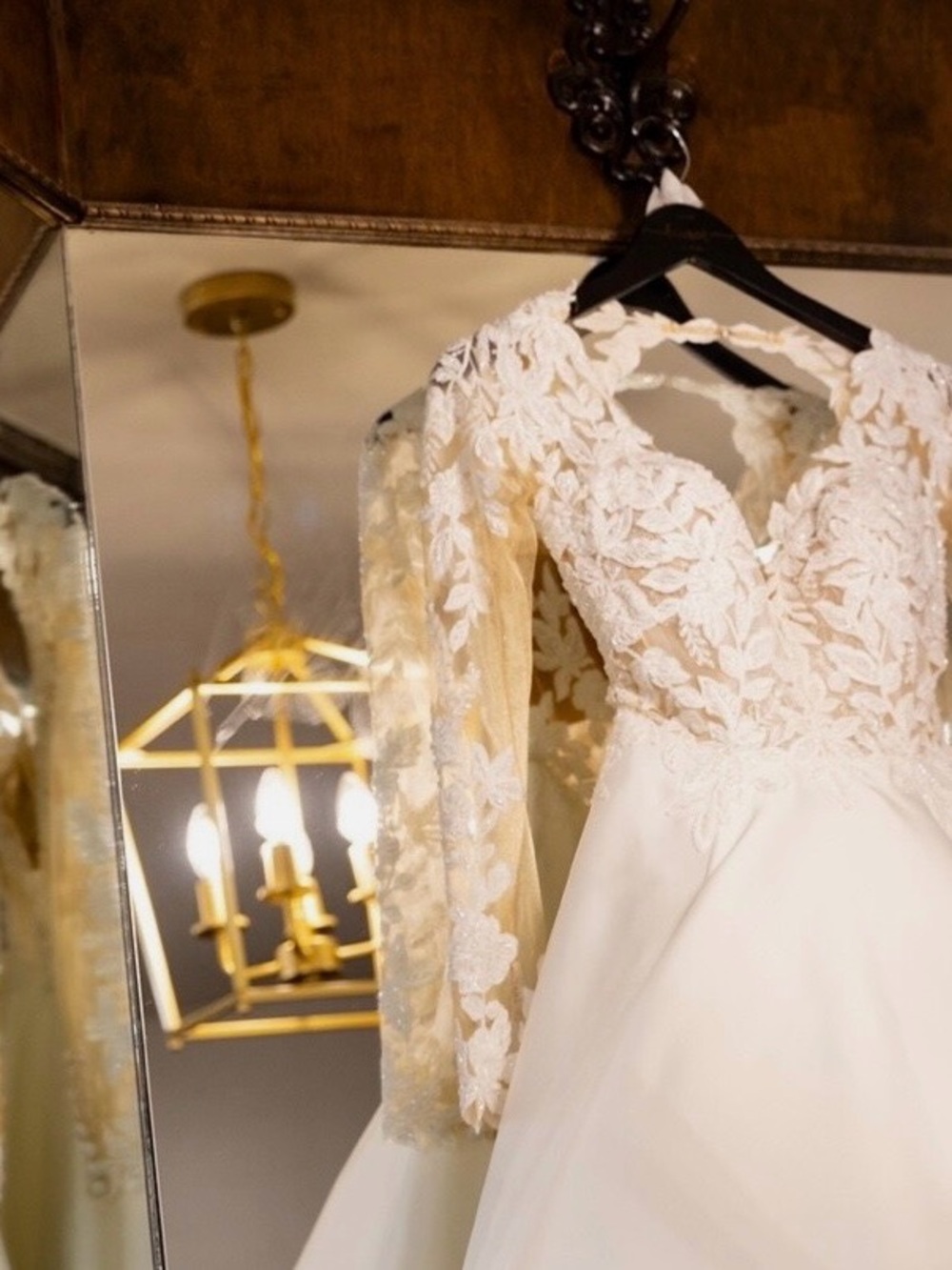 Allure Bridals Satin and Lace Long-Sleeve A-Line Bridal Gown